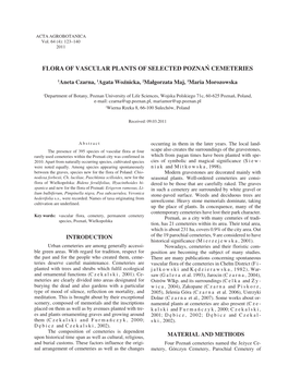 Flora of Vascular Plants of Selected Poznań Cemeteries