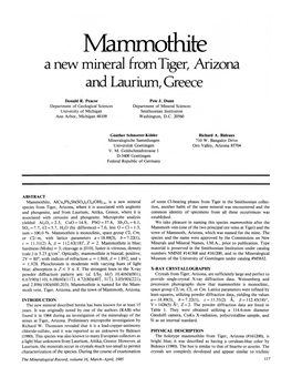 Mammothite a New Mineral from Tiger, Arizona and Laurium, Greece