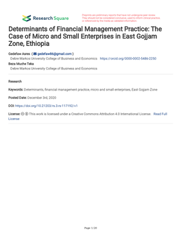 Determinants of Financial Management Practice: the Case of Micro and Small Enterprises in East Gojjam Zone, Ethiopia