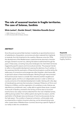 The Role of Seasonal Tourism in Fragile Territories. the Case of Solanas, Sardinia