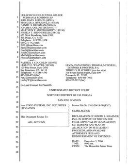 In Re: Cisco Systems, Inc. Securities Litigation 01-CV-20418-Declaration