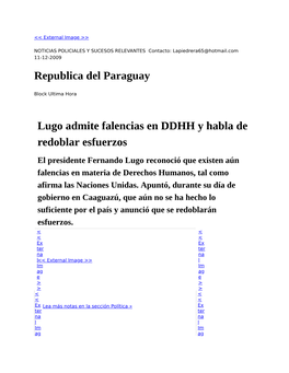 Republica Del Paraguay Lugo Admite Falencias En DDHH Y Habla De