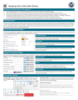 Keeping Your Kids Safe Online Keeping Your Kids Safe Online - Do’S and Don’Ts • Only Establish and Maintain Connections with People You Know and Trust