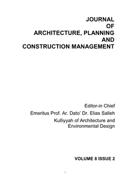 Journal of Architecture, Planning and Construction Management