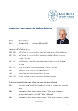 Curriculum Vitae Professor Dr. Meinhard Classen