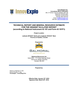 Technical Report & Mineral Resource Estimate for The