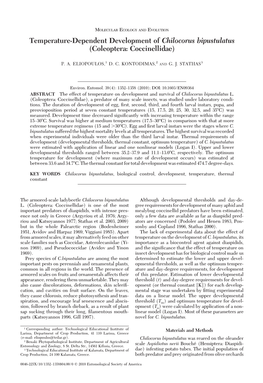 Temperature-Dependent Development of Chilocorus Bipustulatus (Coleoptera: Coccinellidae)