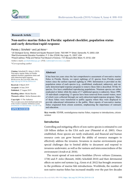 Non-Native Marine Fishes in Florida: Updated Checklist, Population Status and Early Detection/Rapid Response