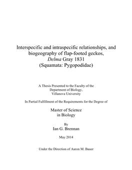 Interspecific and Intraspecific Relationships, and Biogeography of Flap-Footed Geckos, Delma Gray 1831 (Squamata: Pygopodidae)