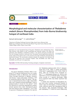 Morphological and Molecular Characterization of Theloderma Moloch (Anura: Rhacophoridae) from Indo-Burma Biodiversity Hotspot of Northeast India