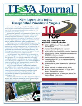 New Report Lists Top 50 Transportation Priorities in Virginia