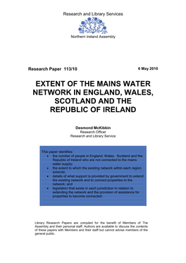 Extent of the Mains Water Network in England, Wales, Scotland and the Republic of Ireland