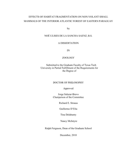 Effects of Habitat Fragmentation on Non-Volant Small Mammals of the Interior Atlantic Forest of Eastern Paraguay