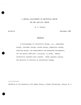 Bu-821-M a Partial Bibliography on Statistical Design