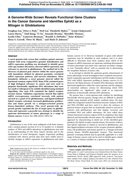 A Genome-Wide Screen Reveals Functional Gene Clusters in the Cancer Genome and Identifies Epha2 As a Mitogen in Glioblastoma