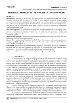 Analytical Methods in the Process of Learning Music