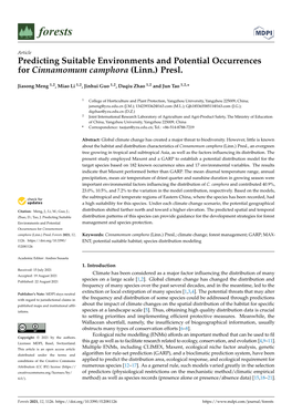 Predicting Suitable Environments and Potential Occurrences for Cinnamomum Camphora (Linn.) Presl