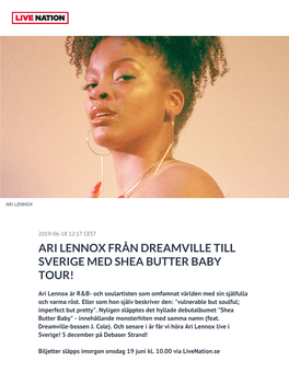 Ari Lennox Från Dreamville Till Sverige Med Shea Butter Baby Tour!