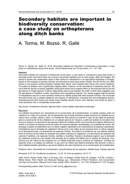 Secondary Habitats Are Important in Biodiversity Conservation: a Case Study on Orthopterans Along Ditch Banks