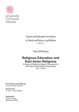 Religious Education and East Asian Religions a Study-Of-Religion\S Based Framework for Intercultural and Didactic Approaches SSD: L-OR/20