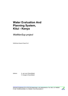 Water Evaluation and Planning System, Kitui - Kenya