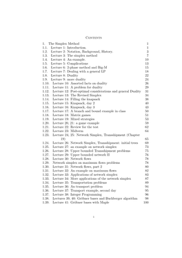 Contents 1. the Simplex Method 1 1.1. Lecture 1: Introduction