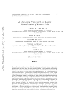 A Clustering Framework for Lexical Normalization of Roman Urdu