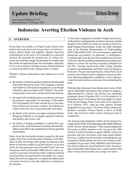 Indonesia: Averting Election Violence in Aceh