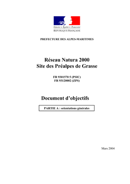 Réseau Natura 2000 Site Des Préalpes De Grasse Document D