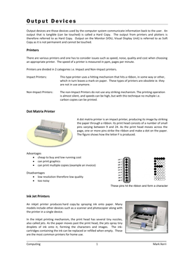 Output Devices Are Those Devices Used by the Computer System Communicate Information Back to the User