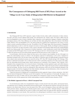 The Consequences of Chittagong Hill Tracts (CHT) Peace Accord at the Village Level: Case Study of Khagrachari Hill District in Bangladesh1