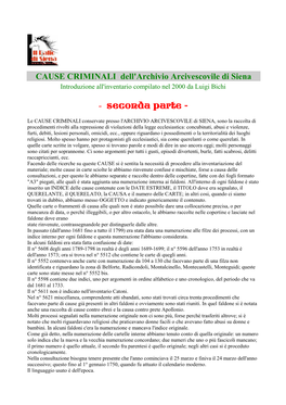 CAUSE CRIMINALI Dell'archivio Arcivescovile Di Siena Introduzione All'inventario Compilato Nel 2000 Da Luigi Bichi
