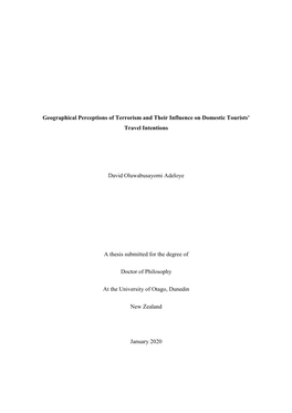 Geographical Perceptions of Terrorism and Their Influence on Domestic Tourists’ Travel Intentions