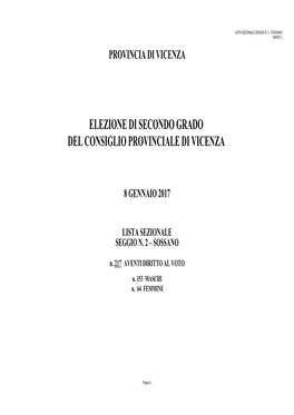 Elezione Di Secondo Grado Del Consiglio Provinciale Di Vicenza