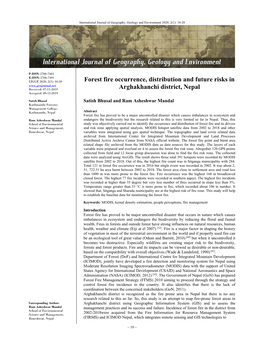 Forest Fire Occurrence, Distribution and Future Risks in Arghakhanchi District