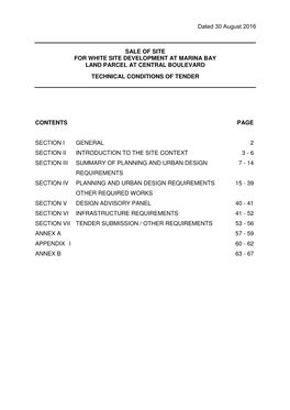 Sale of Site for White Site Development at Marina Bay Land Parcel at Central Boulevard Technical Conditions of Tender Contents P