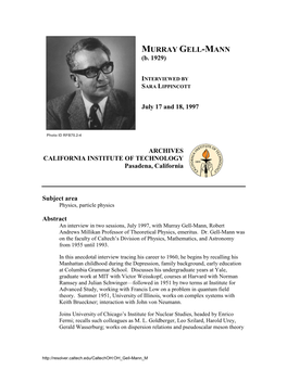 Interview with Murray Gell-Mann