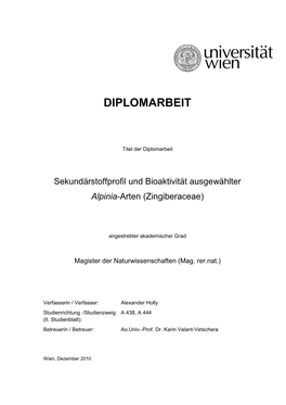 Sekundärstoffprofil Und Bioaktivität Ausgewählter Alpinia-Arten (Zingiberaceae)