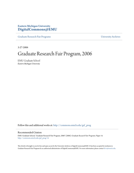 Graduate Research Fair Program, 2006 EMU Graduate School Eastern Michigan University