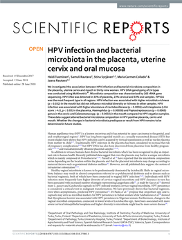 HPV Infection and Bacterial Microbiota in the Placenta, Uterine Cervix And