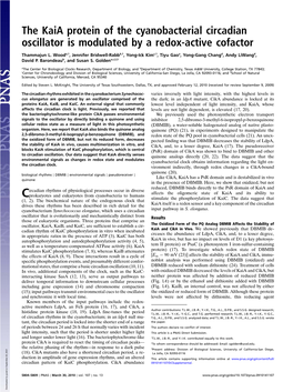 The Kaia Protein of the Cyanobacterial Circadian Oscillator Is Modulated by a Redox-Active Cofactor