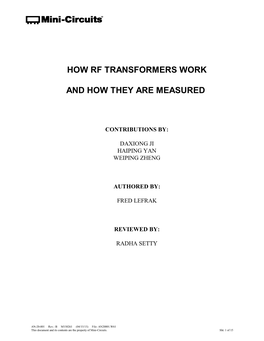 How Rf Transformers Work and How They Are Measured