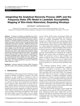 (AHP) and the Frequency Ratio (FR) Model in Landslide Susceptibility Mapping of Shiv-Khola Watershed, Darjeeling Himalaya