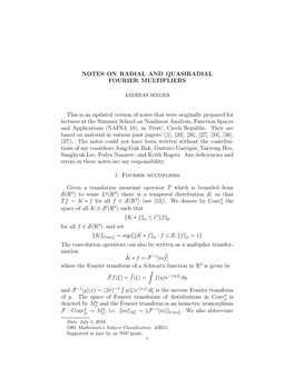 Notes on Radial and Quasiradial Fourier Multipliers