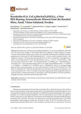 Sio3]3, a New REE-Bearing Arsenosilicate Mineral from the Kesebol Mine, Åmål, Västra Götaland, Sweden