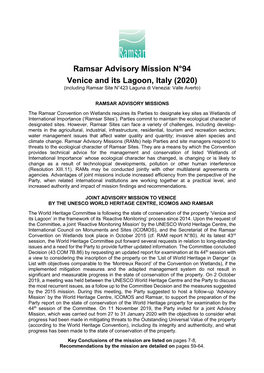 Ramsar Advisory Mission N°94 Venice and Its Lagoon, Italy (2020)