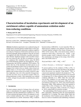 Characterization of Incubation Experiments and Development of an Enrichment Culture Capable of Ammonium Oxidation Under Iron-Reducing Conditions