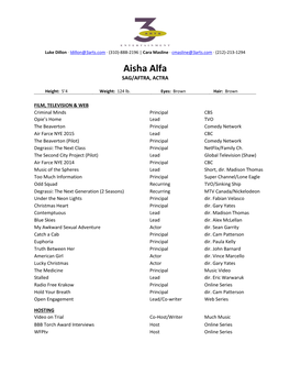 Aisha Alfa SAG/AFTRA, ACTRA