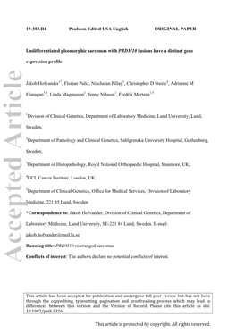 Undifferentiated Pleomorphic Sarcomas with PRDM10 Fusions Have a Distinct Gene Expression Profile