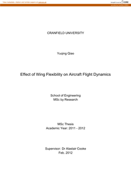 Effect of Wing Flexibility on Aircraft Flight Dynamics